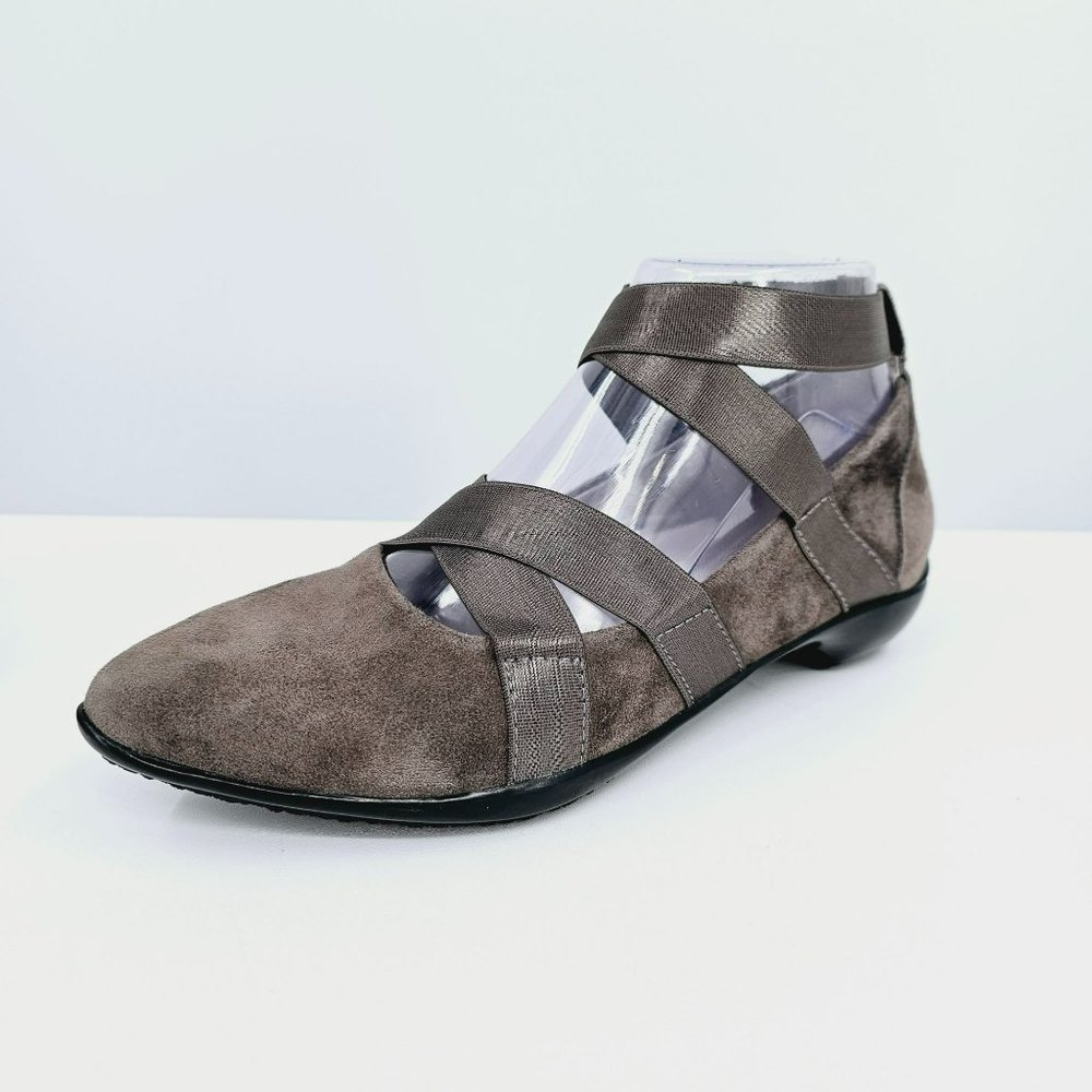Jambu Rumson Too Ballet Flats 6 M Grey Suede Leather Pointed Toe Ankle Wrapped